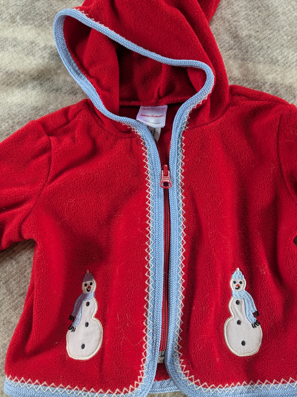 Hanna Andersson Red Fleece Jacket with Light Blue Trim